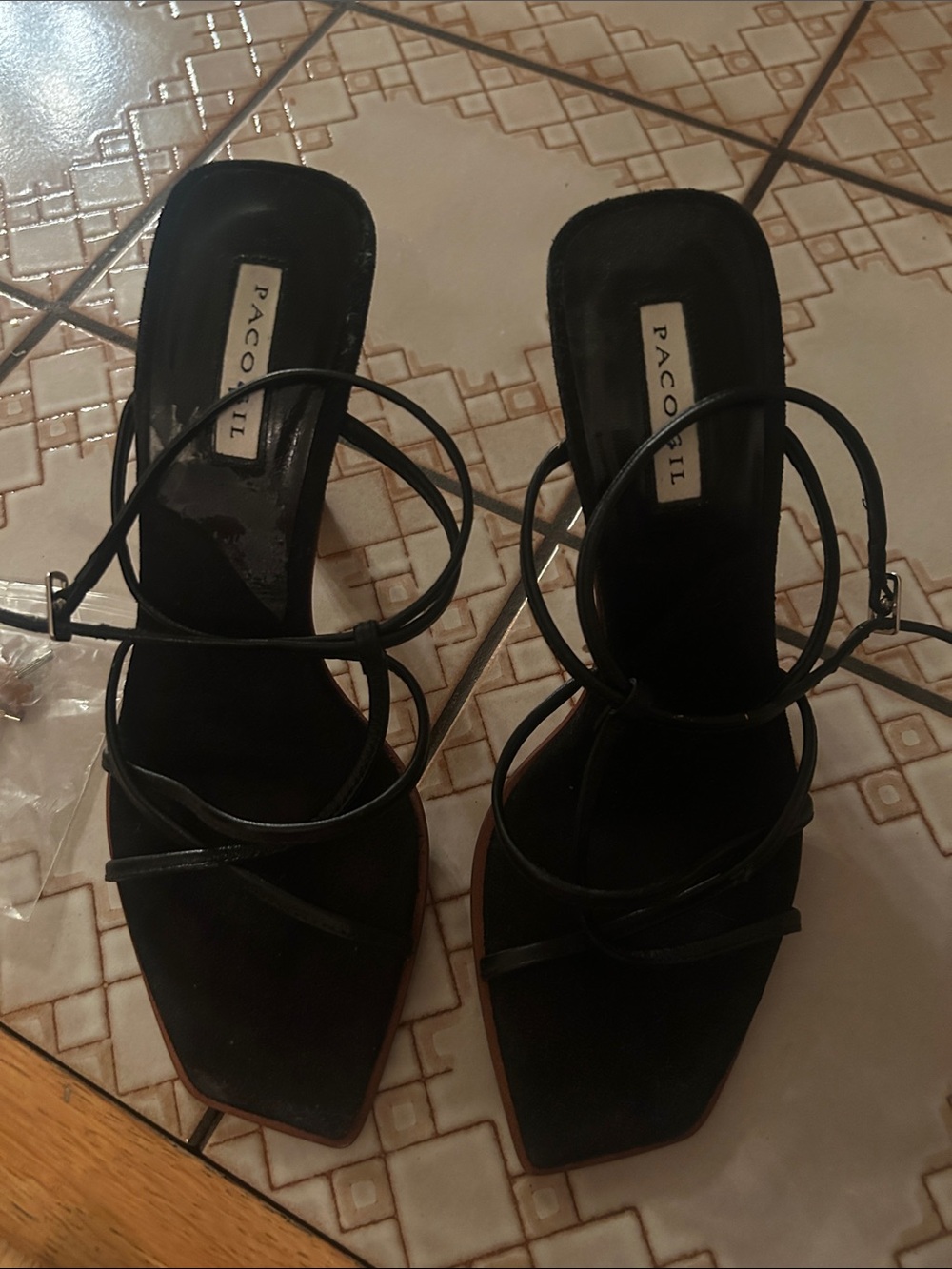 Paco Gil Black Strappy Square-Toe Heels